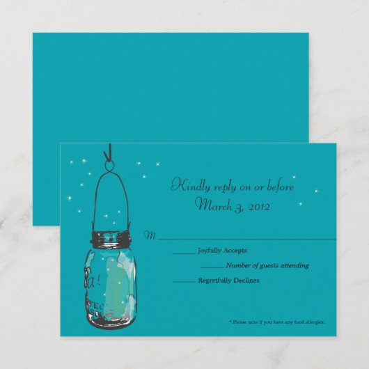 RSVP Card Mason Jar and Fireflies Karte (Vorne/Hinten)