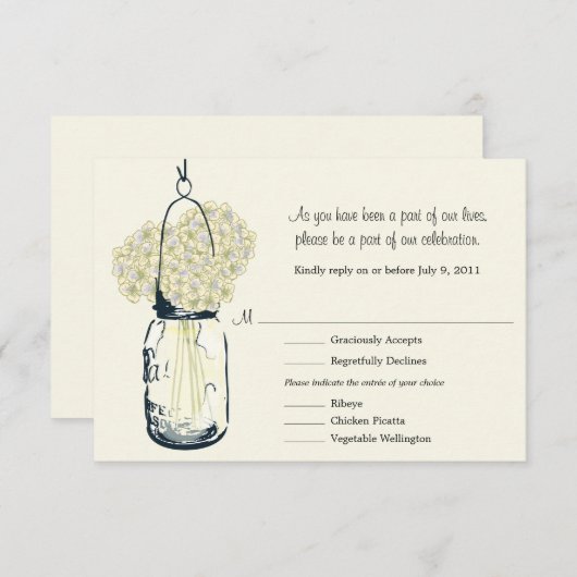 RSVP Card Mason Jar und Hydrangeas (Vorne/Hinten)