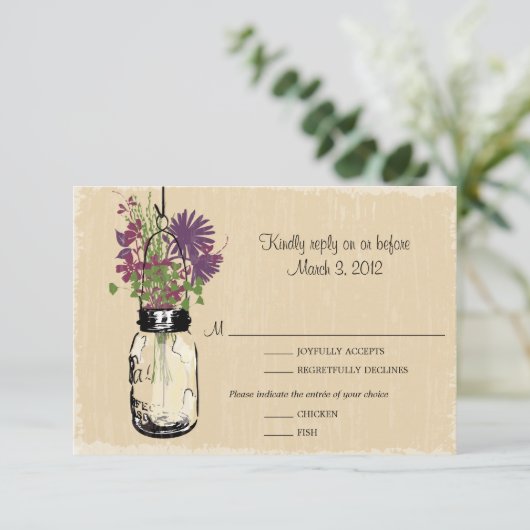 RSVP Card Mason Jar und Wildblumen (Stehend Vorderseite)