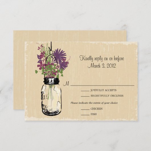 RSVP Card Mason Jar und Wildblumen (Vorne/Hinten)