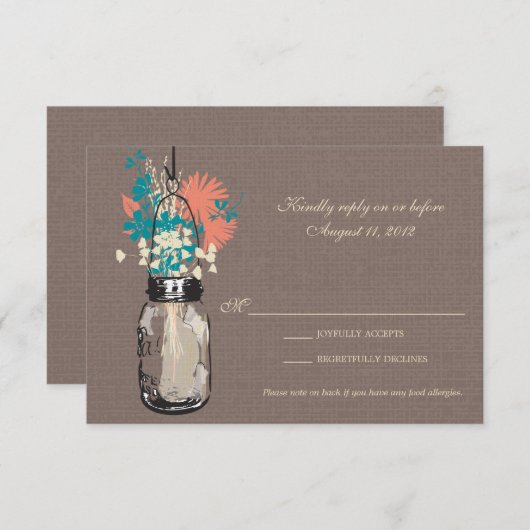 RSVP Card Mason Jar und Wildblumen (Vorne/Hinten)