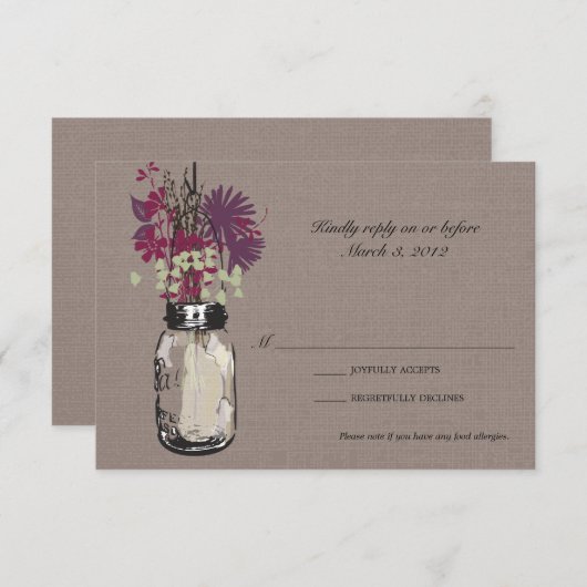 RSVP Card Mason Jar und Wildblumen (Vorne/Hinten)