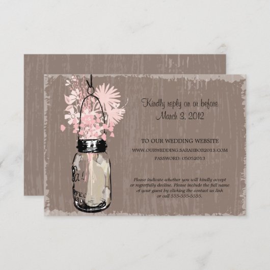 RSVP Card Mason Jar und Wildblumen (Vorne/Hinten)