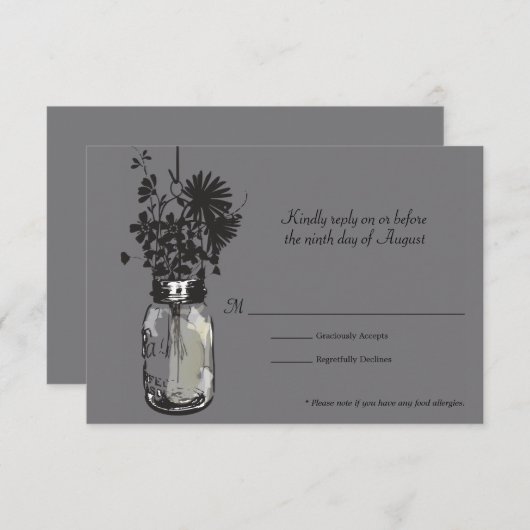 RSVP Card Mason Jar und Wildblumen (Vorne/Hinten)