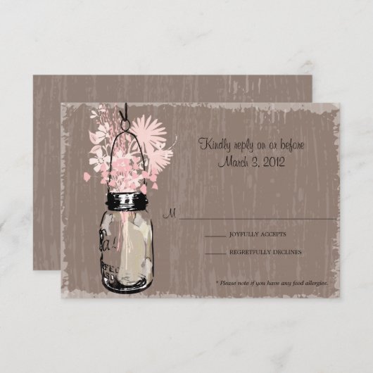 RSVP Card Mason Jar und Wildblumen (Vorne/Hinten)