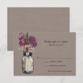 RSVP Card Mason Jar und Wildblumen Karte (Vorne/Hinten)