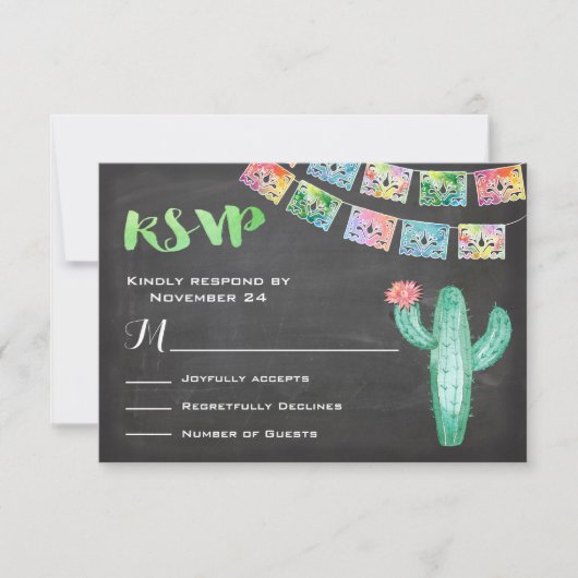 RSVP Card Mexican Wedding Watercolor Cactus Karte (Vorderseite)