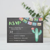 RSVP Card Mexican Wedding Watercolor Cactus Karte (Stehend Vorderseite)