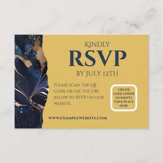RSVP Card Navy Blue & Gold Marble Theme Begleitkarte (Vorderseite)