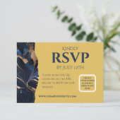 RSVP Card Navy Blue & Gold Marble Theme Begleitkarte (Stehend Vorderseite)