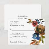 RSVP Card Navy Blue, Orange & Brown Floral Karte (Vorne/Hinten)