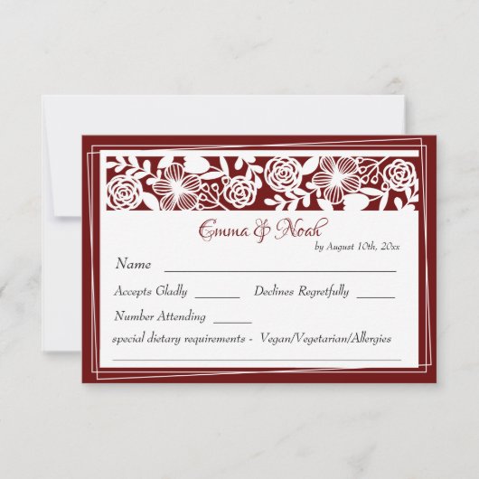 RSVP Card Open-Work Elegant Maroon Wedding (Vorderseite)