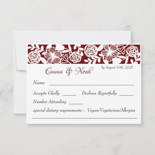 RSVP Card Open-Work Elegant Maroon Wedding Karte (Vorderseite)