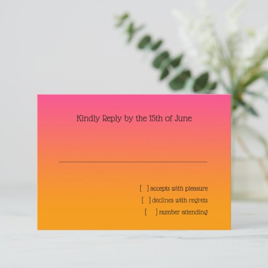 RSVP Card Orange to Pink Ombre with Star (Stehend Vorderseite)