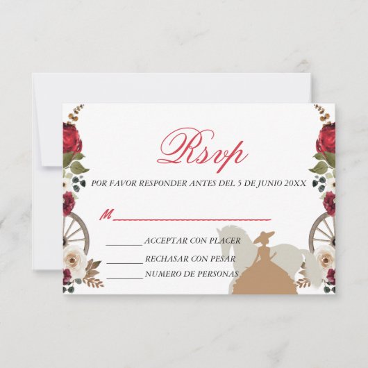 RSVP Card Quinceanera Red Charra Watercolor Dankeskarte (Vorderseite)