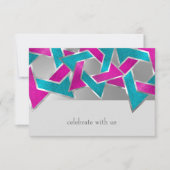 RSVP Card Rosa Türkisfarbener Stern von David Any Einladung (Vorderseite)