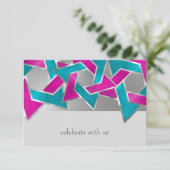 RSVP Card Rosa Türkisfarbener Stern von David Any Einladung (Stehend Vorderseite)