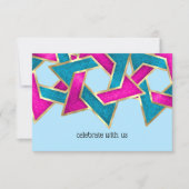 RSVP Card Rosa Türkisfarbener Stern von David Einladung (Vorderseite)