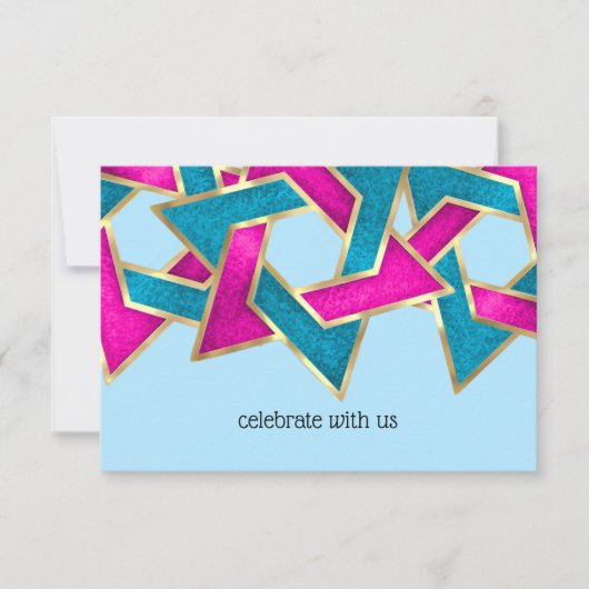 RSVP Card Rosa Türkisfarbener Stern von David Einladung (Vorderseite)