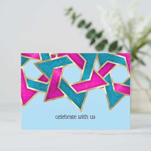 RSVP Card Rosa Türkisfarbener Stern von David Einladung (Stehend Vorderseite)