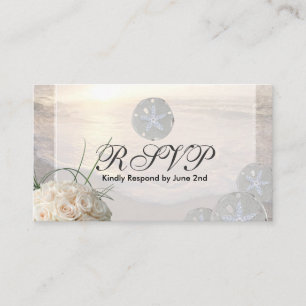 RSVP Card Sand Dollar & White Roses Begleitkarte