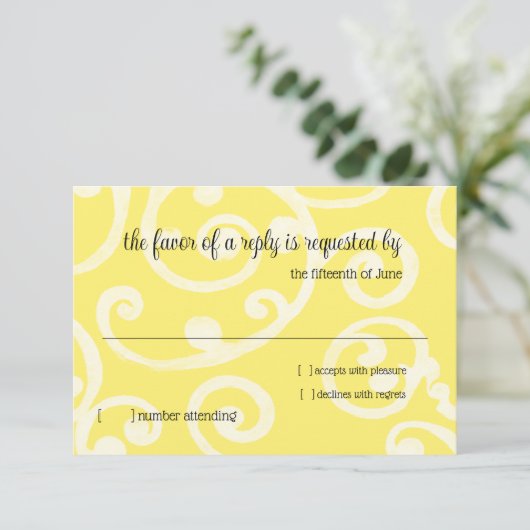 RSVP Card Scroll Muster gelb (Stehend Vorderseite)