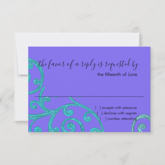 RSVP Card Scroll Pattern Aqua (Vorderseite)