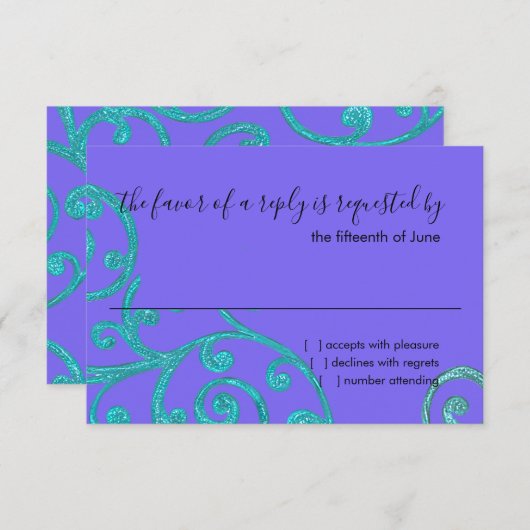 RSVP Card Scroll Pattern Aqua (Vorne/Hinten)