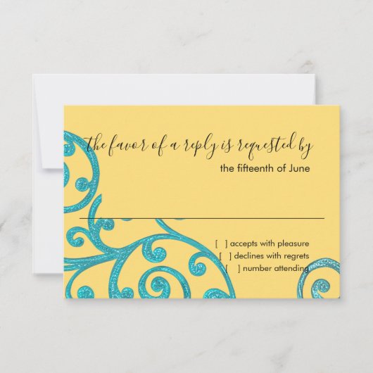 RSVP Card Scroll Pattern Aqua (Vorderseite)