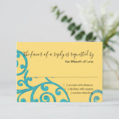 RSVP Card Scroll Pattern Aqua (Stehend Vorderseite)