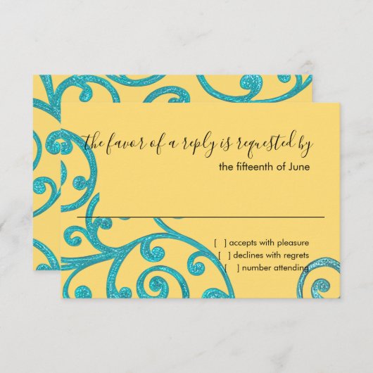RSVP Card Scroll Pattern Aqua (Vorne/Hinten)