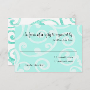 RSVP Card Scroll Pattern Aqua