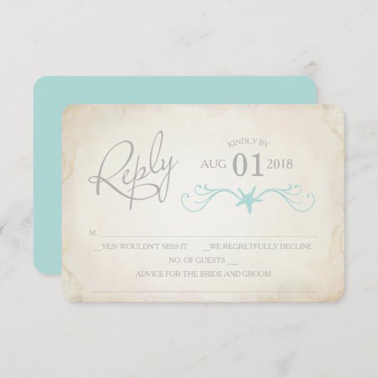 RSVP Card, Starfish Beach Wedding Einladung (Vorne/Hinten)