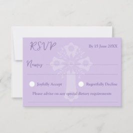 RSVP Card Style 2 Floral Cross Taufe Lilac