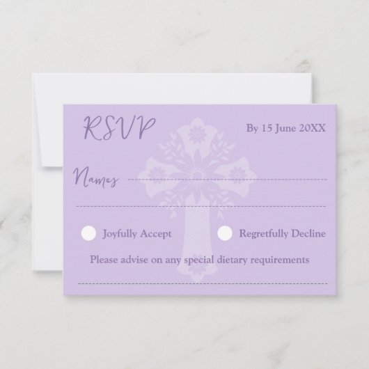 RSVP Card Style 2 Floral Cross Taufe Lilac (Vorderseite)