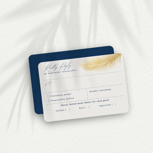 RSVP Card Tropical Beach Palm Navy