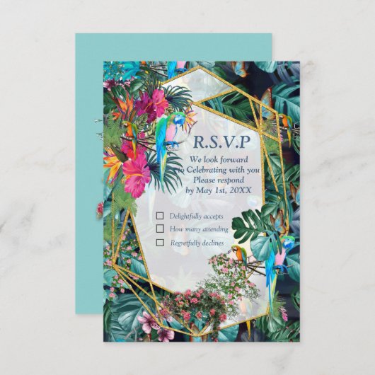 RSVP Card Tropical Flora Paradise & Birds (Vorne/Hinten)