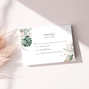 RSVP Card Tropical Orchid and Monstera Wedding Dankeskarte