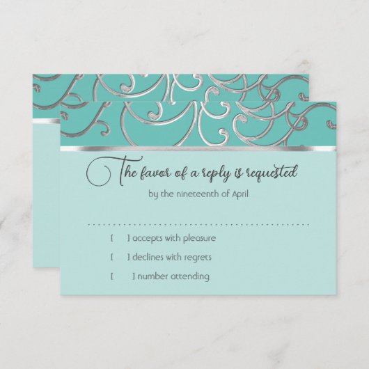 RSVP Card Wählen Sie Farben für Silver Filigree Einladung (Vorne/Hinten)