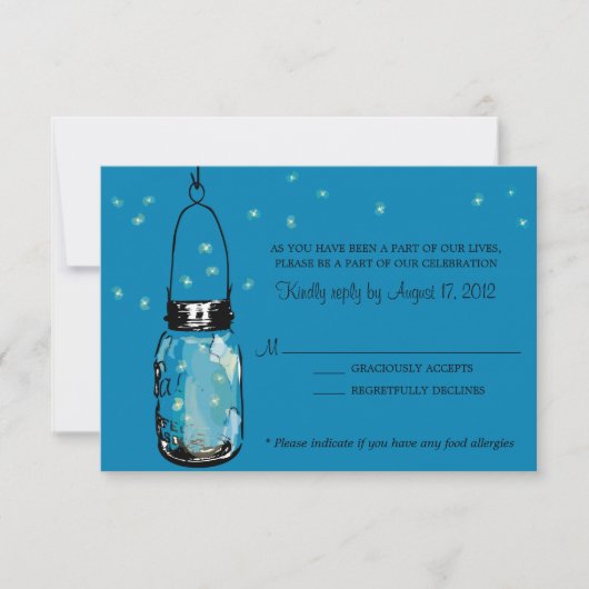 RSVP Card Whimsy Fireflies und Mason Jar (Vorderseite)