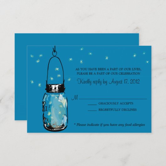 RSVP Card Whimsy Fireflies und Mason Jar (Vorne/Hinten)