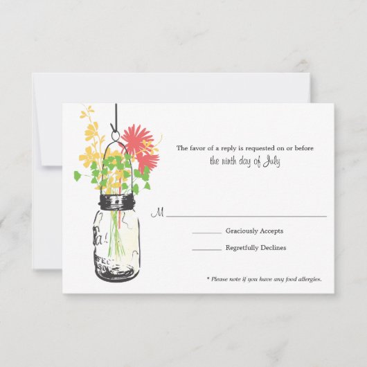 RSVP Card Wild Blume & Mason Jar (Vorderseite)