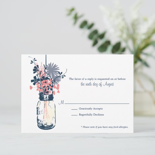 RSVP Card Wild Blume & Mason Jar (Stehend Vorderseite)