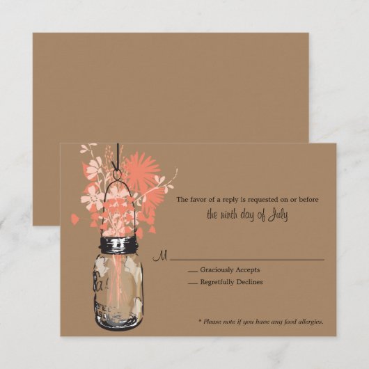 RSVP Card Wild Blume & Mason Jar (Vorne/Hinten)