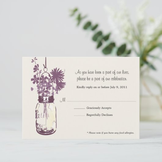 RSVP Card Wild Blume & Mason Jar (Stehend Vorderseite)