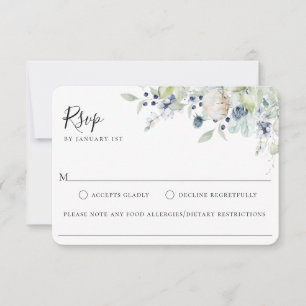 RSVP Card Winter Botanical Wedding Food Allergy Karte