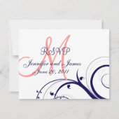 RSVP Card Wirbel Hochzeiten Navy Blue Coral Pink (Vorderseite)