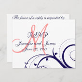 RSVP Card Wirbel Hochzeiten Navy Blue Coral Pink (Vorne/Hinten)
