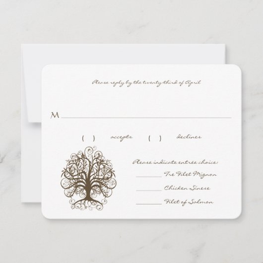 RSVP Cards-Brown Tree Swirl Menü-Auswahlen Karte (Vorderseite)
