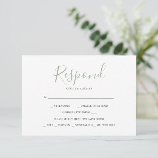 RSVP Cards For Wedding Sage Green (Stehend Vorderseite)